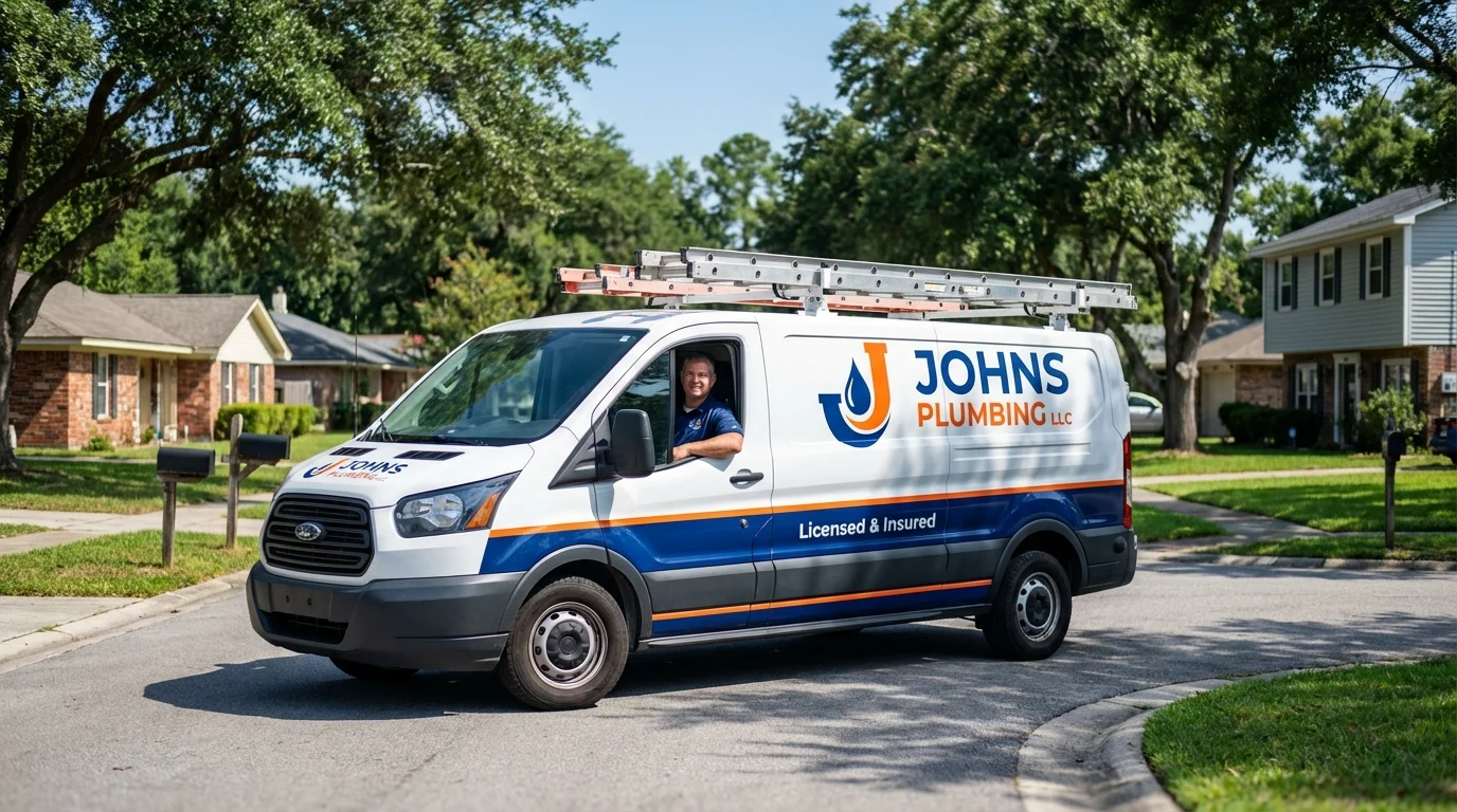 Johns Plumbing LLC service van in Johnstown, NY