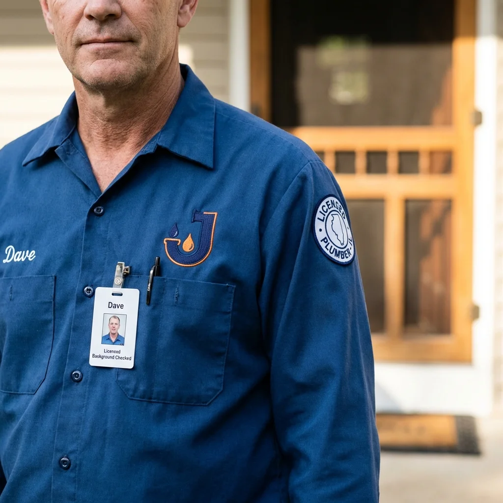 Licensed plumber showing ID badge in Johnstown, NY