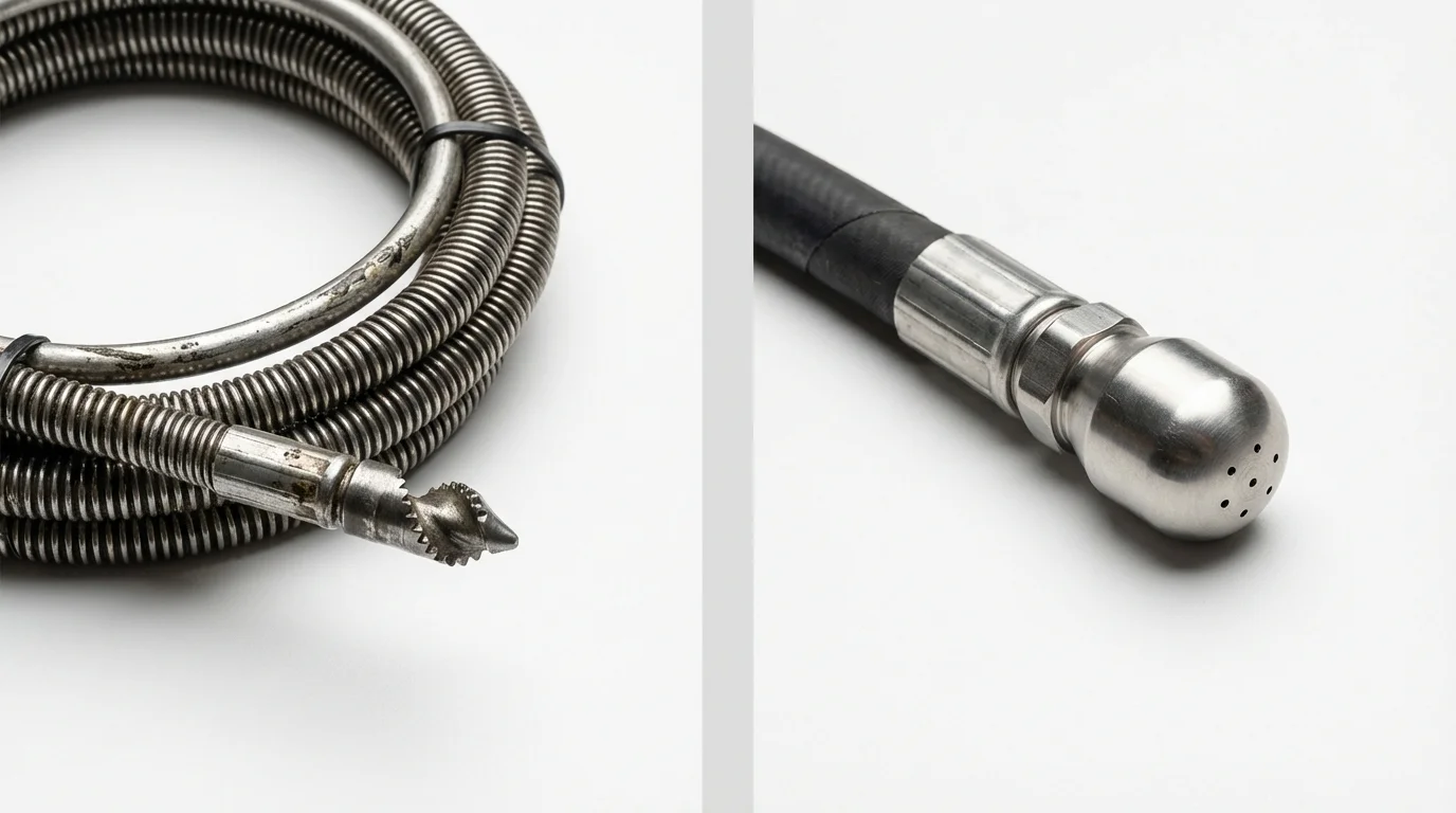 Drain snake cable and hydro jetting nozzle used for drain cleaning in Johnstown, NY