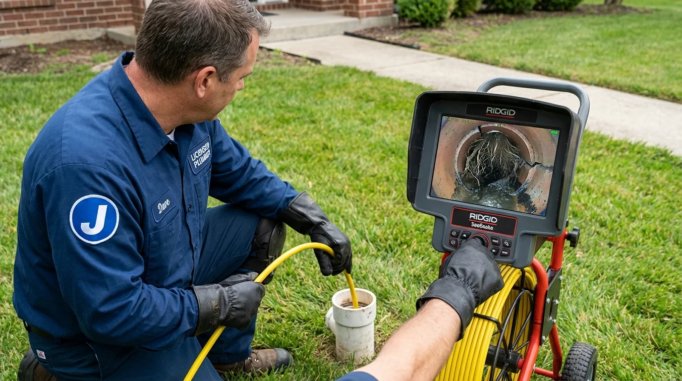 Sewer camera inspection being performed by Johns Plumbing LLC in Johnstown